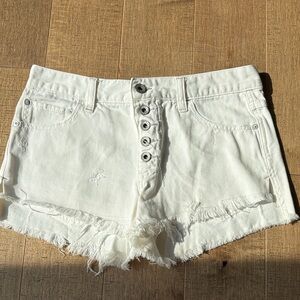 Women's White Frayed Denim Button-Front Shorts free people